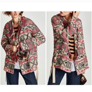 Zara boho woven fringe jacket size XS/S